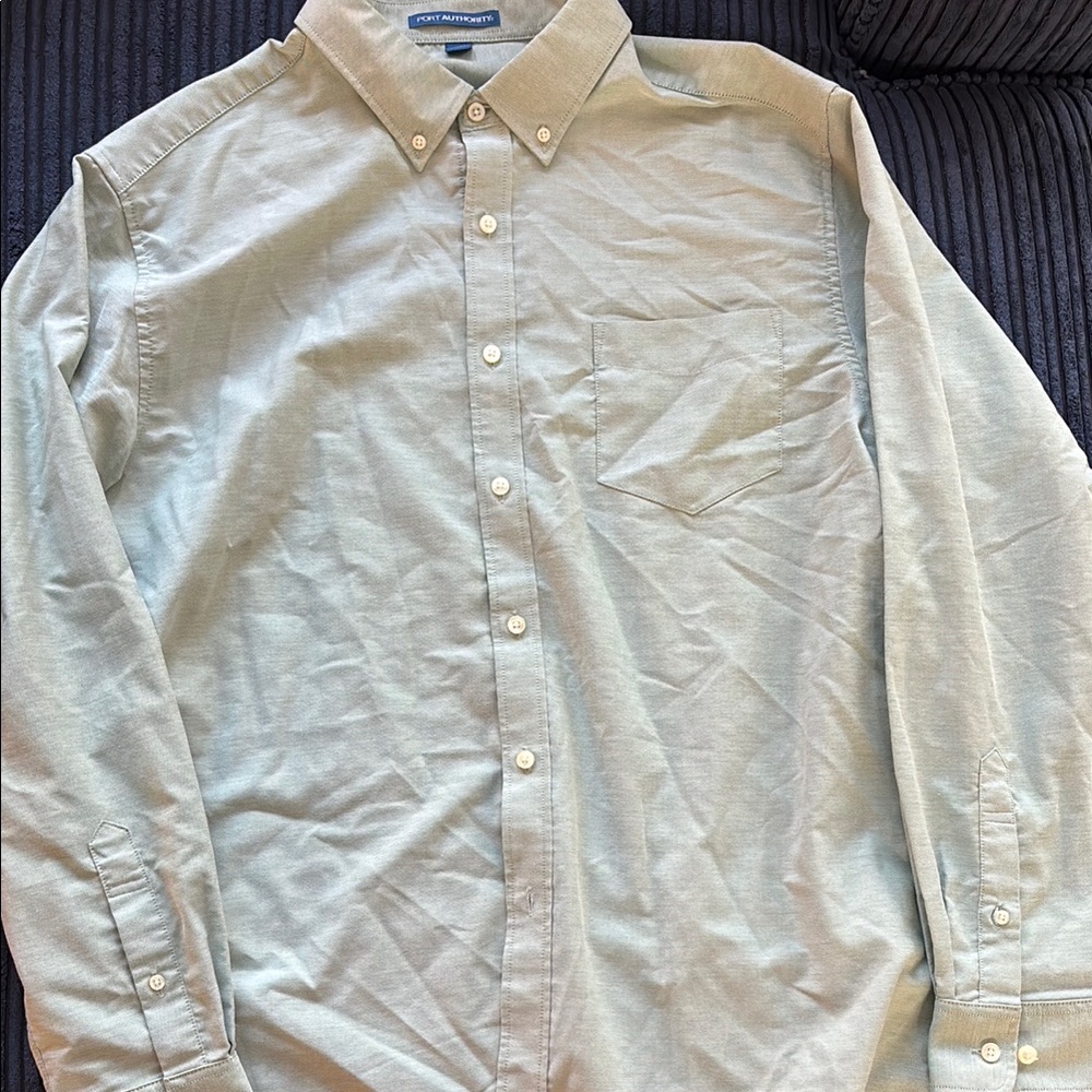 Port Authority Green Casual Button Down Shirt